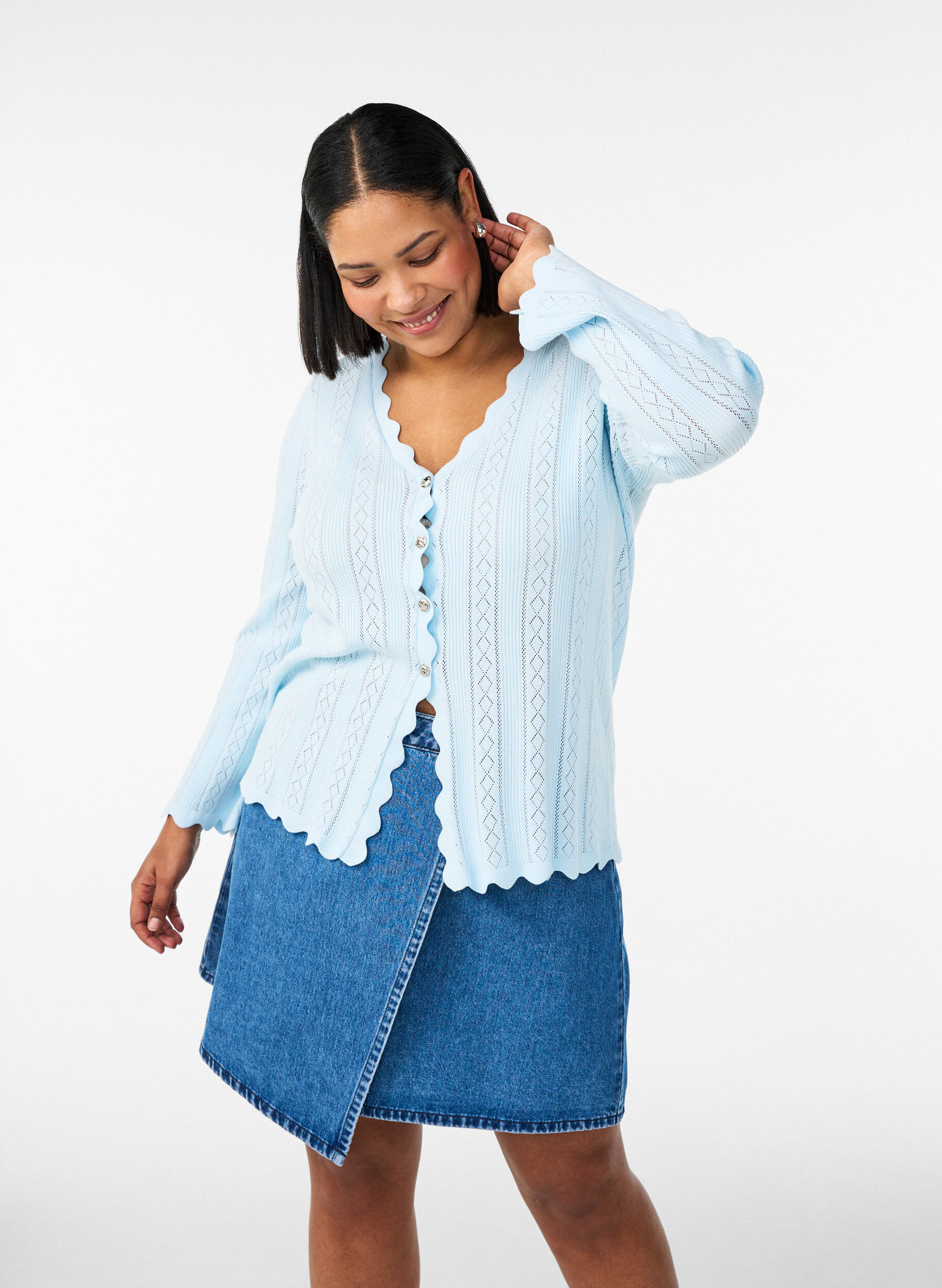 Zizzi Lyhyt A-linjainen farkkuhame, Sininen, Model image number 3