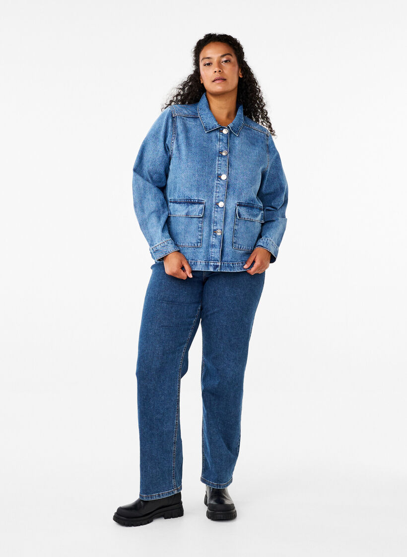 Farkkupaitatakki taskuilla, Blue Denim, Model image number 2