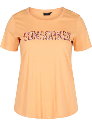 Lyhythihainen puuvillainen t-paita printillä , Apricot Nectar SUN, Packshot image number 0
