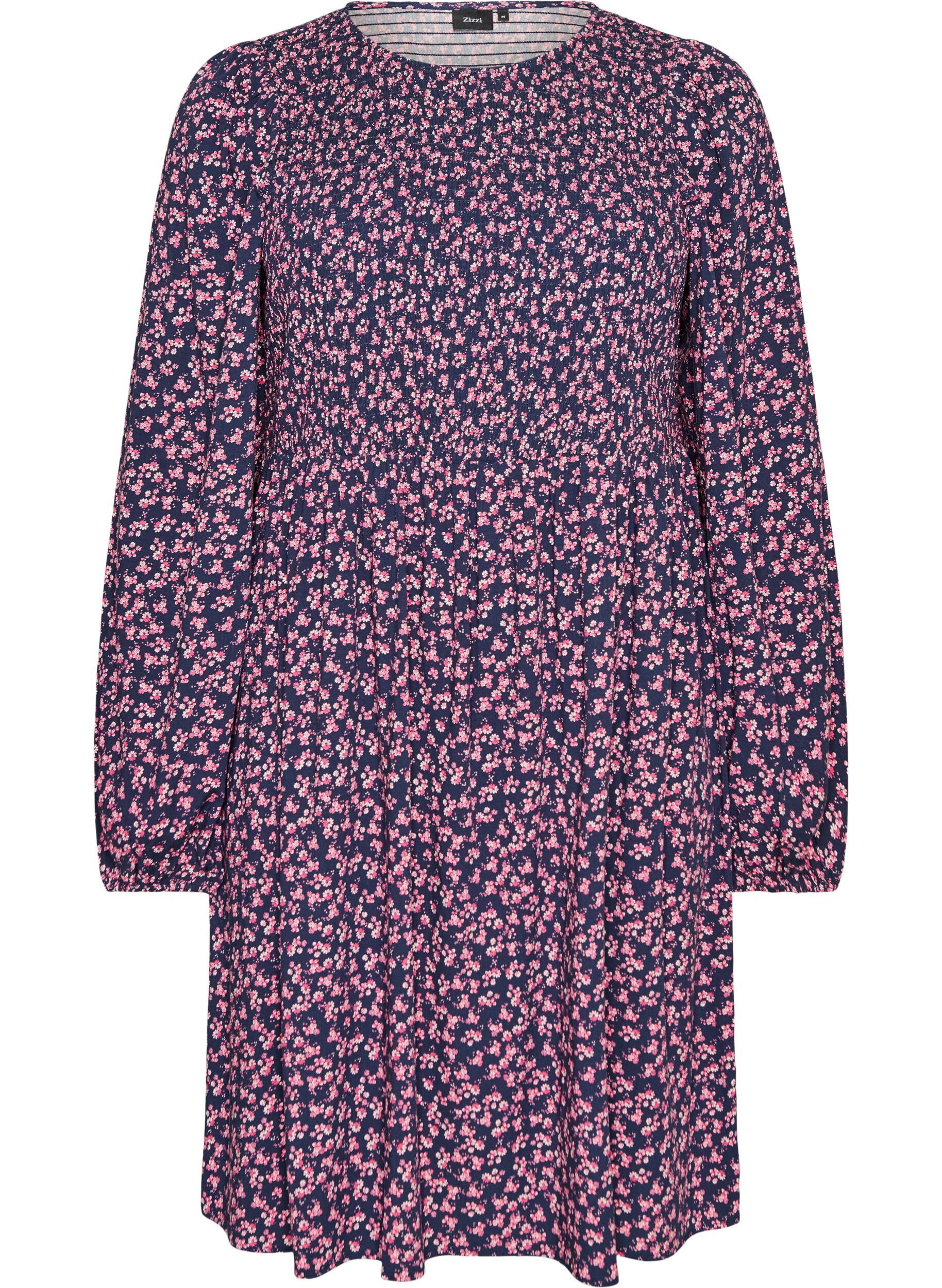ZizziMekko kuminauhallisella yl&auml;osalla ja pienikukkaisella kuosilla, Sininen, Packshot image number 0
