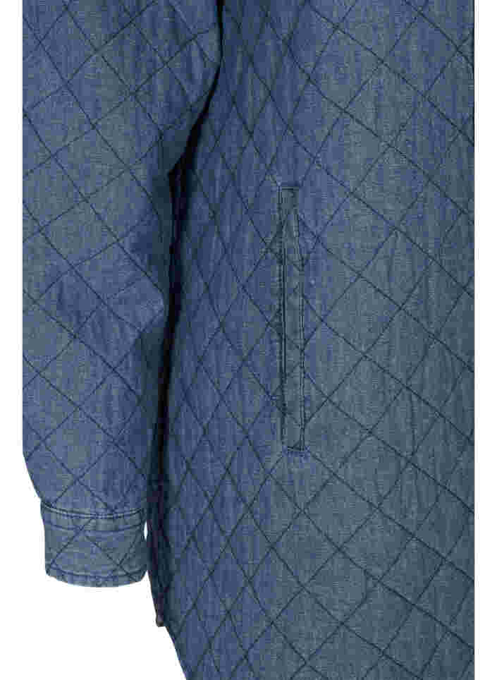 Takki napeilla, taskuilla ja kuvioinnilla, Blue denim, Packshot image number 3