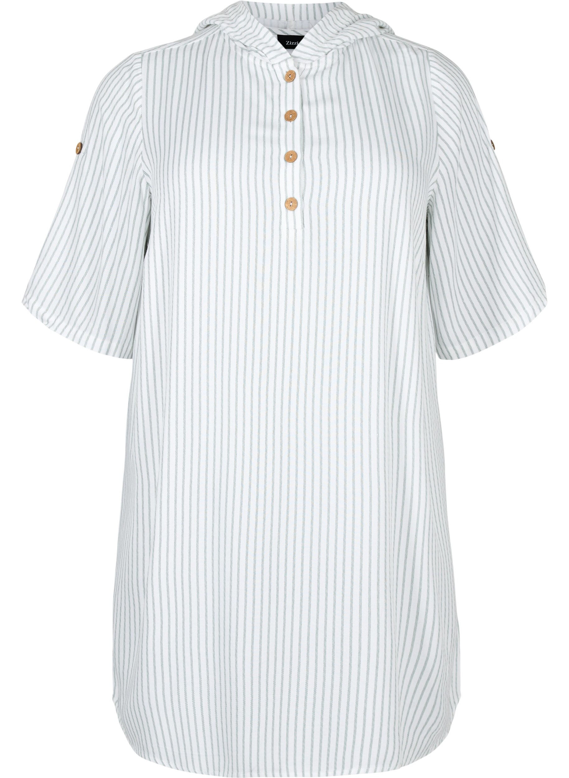 Zizzi Lyhythihainen hupullinen viskoositunika, Chinois Green Stripe, Packshot image number 0