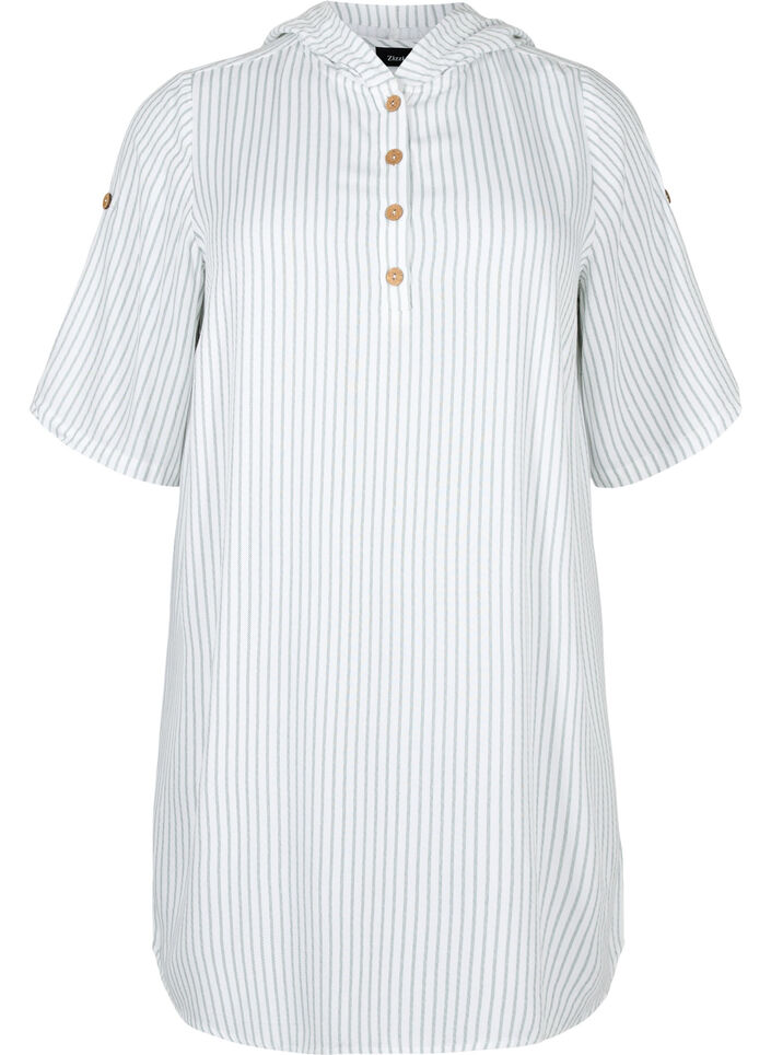 Lyhythihainen hupullinen viskoositunika, Chinois Green Stripe, Packshot image number 0