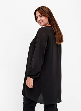 Pitkähihainen V-kaula-aukkoinen mekko, Black, Model image number 1