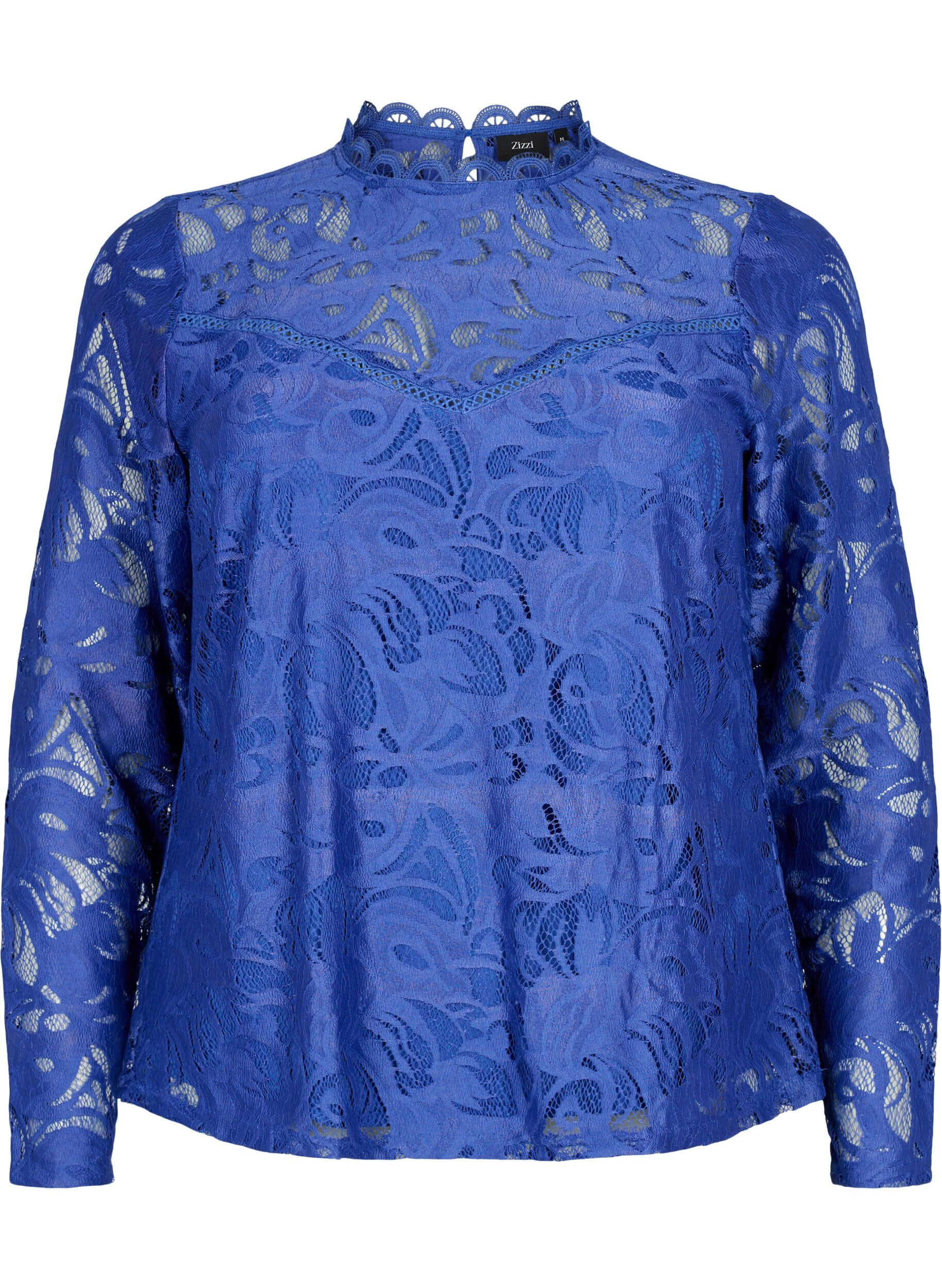 Zizzi Pitk&auml;hihainen pitsipusero, Deep Ultramarine, Packshot image number 0