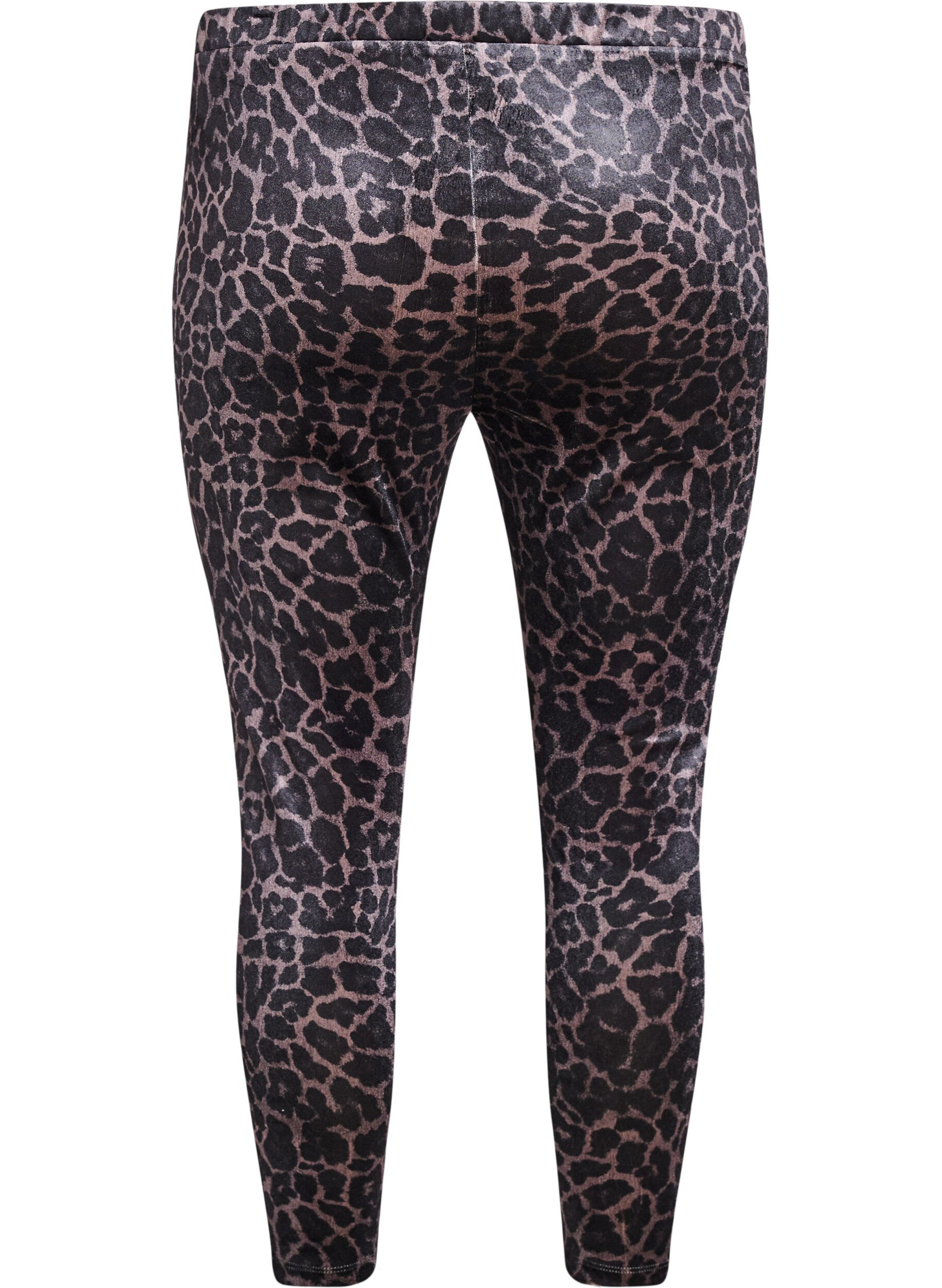 Zizzi Leopardikuviolliset velourleggingsit, Ruskea, Packshot image number 1