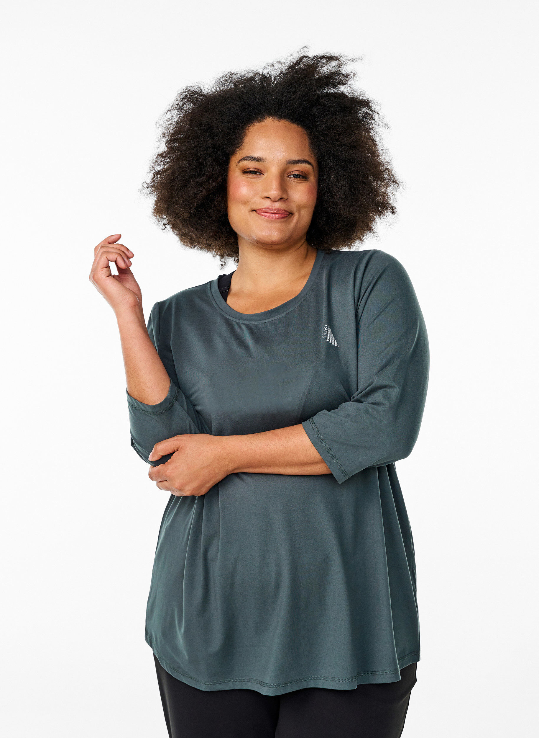 Zizzi Treenipusero 3/4-hihoilla, Harmaa, Model image number 0