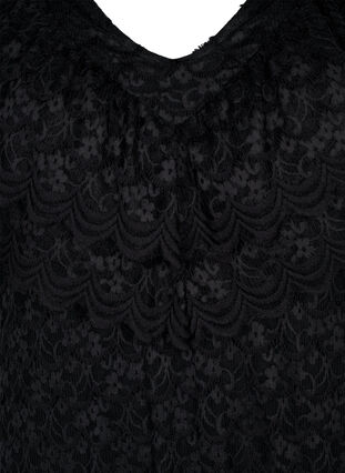 Lyhythihainen pitsimekko leveillä röyhelöillä, Black, Packshot image number 2