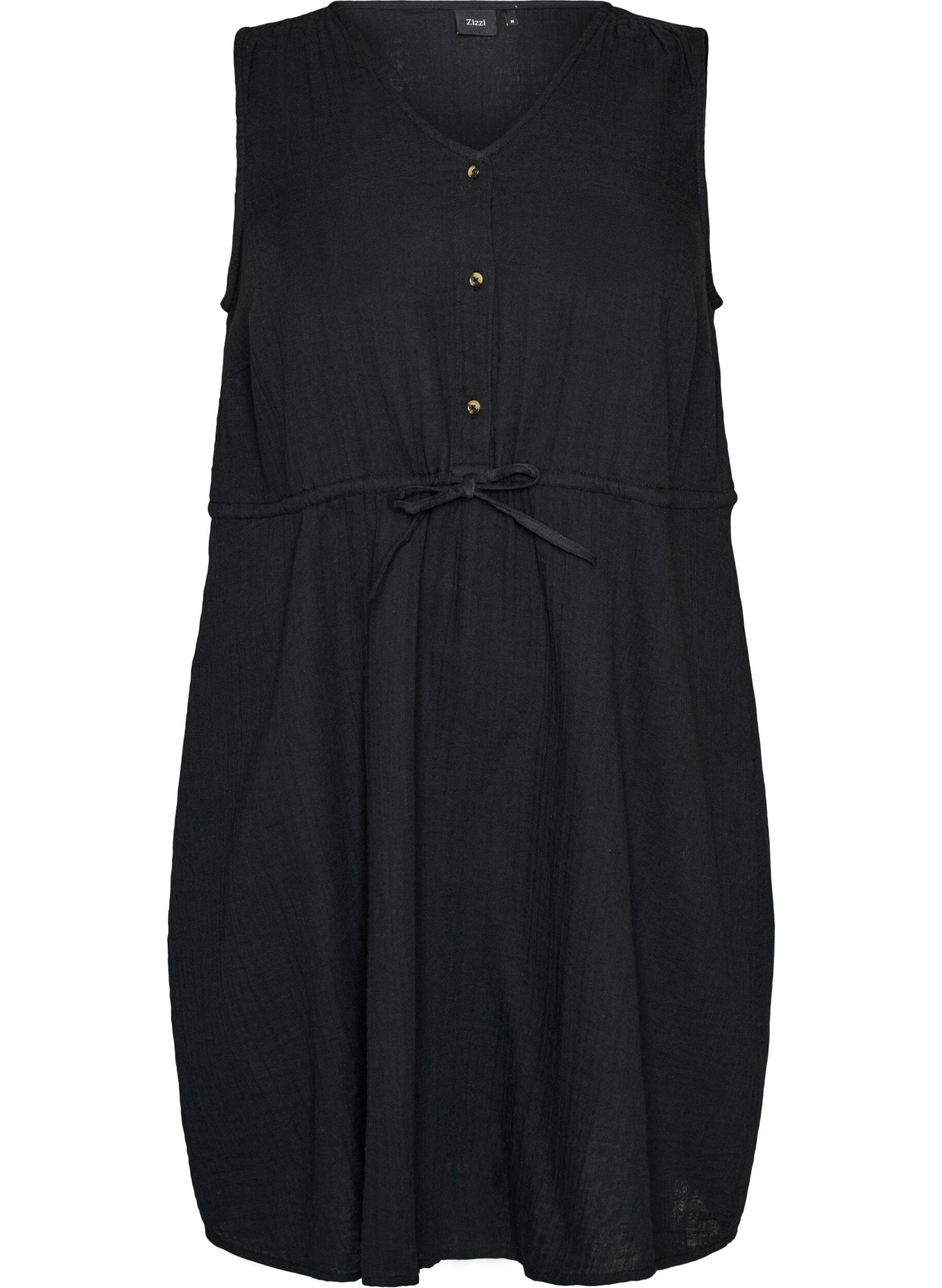 Zizzi Hihaton puuvillamusliinimekko ny&ouml;rill&auml;, Musta, Packshot image number 0