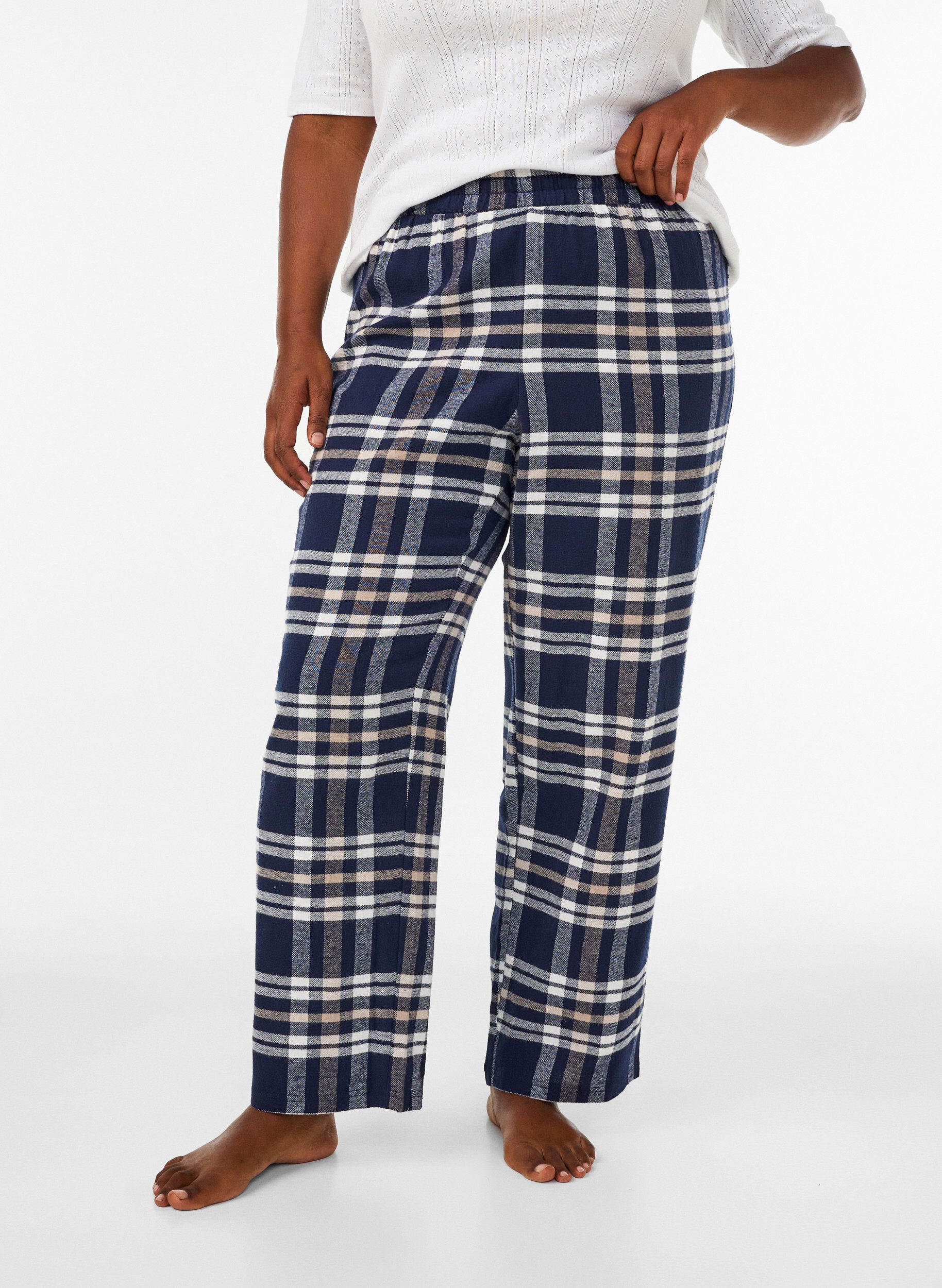 Ruudulliset puuvillaiset pyjamahousut, Sininen, Model