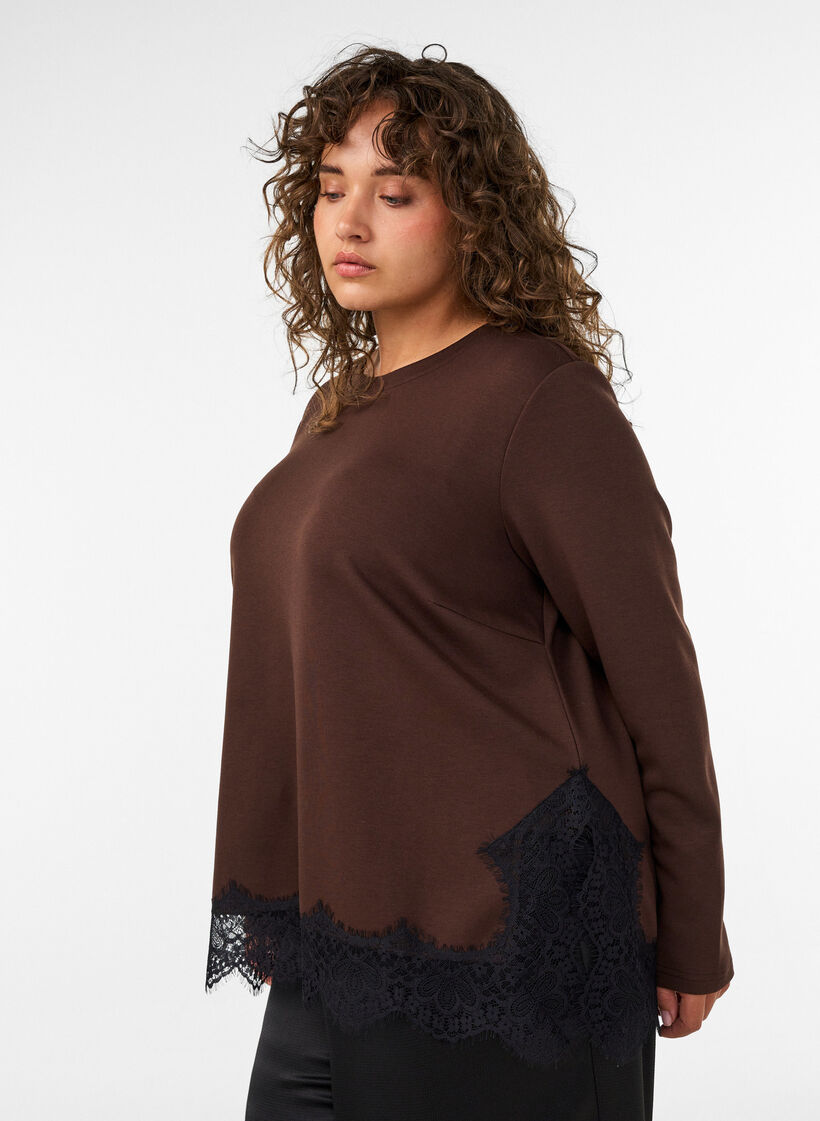Jersey-pusero pitsisomisteilla, Ruskea, Model image number 3