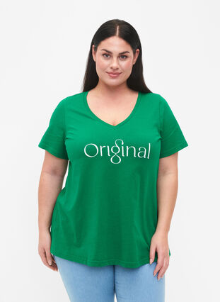 Puuvillainen t-paita tekstiprintillä ja v-pääntiellä, Jolly Green ORI, Model image number 0
