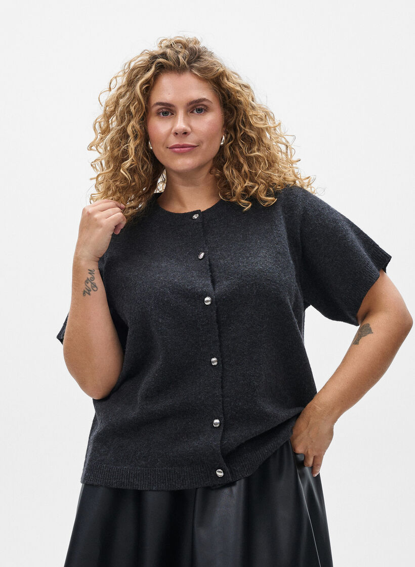 Lyhythihainen neuletakki, Harmaa, Model image number 0