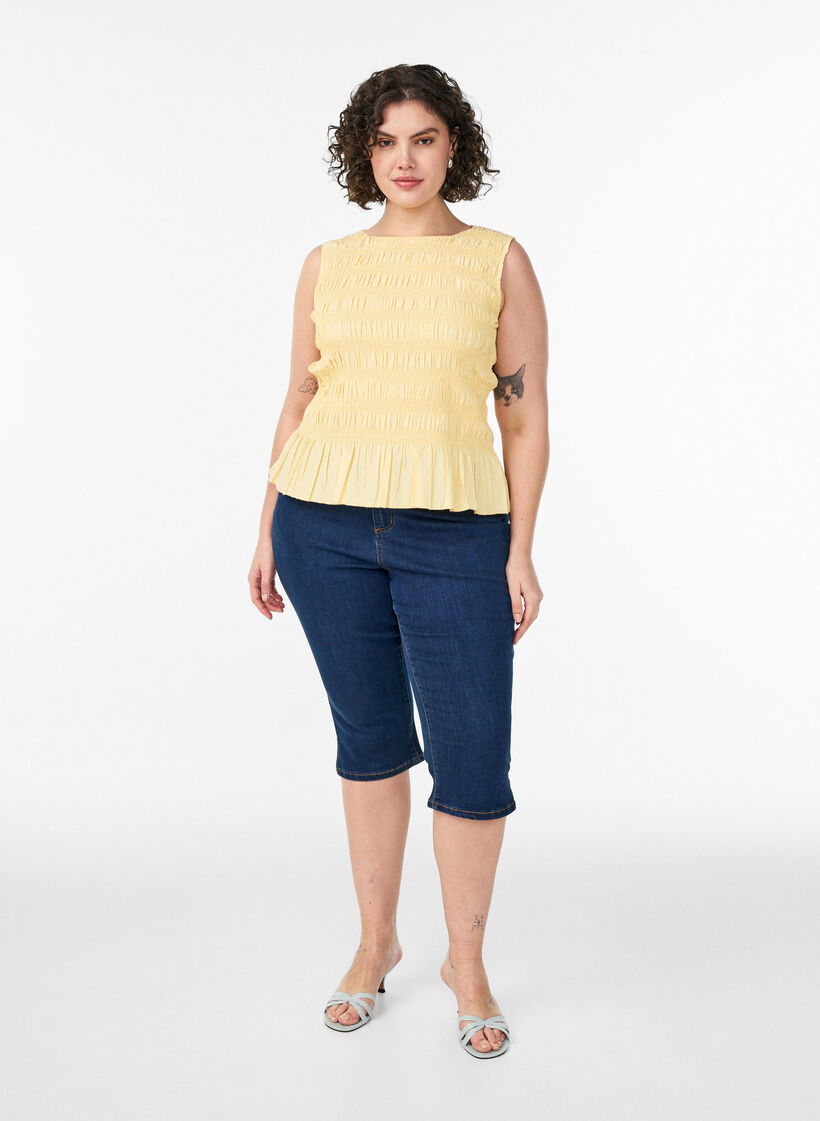 Smokkitoppi venep&auml;&auml;ntiell&auml; ja peplum-helmalla, Keltainen, Model image number 1
