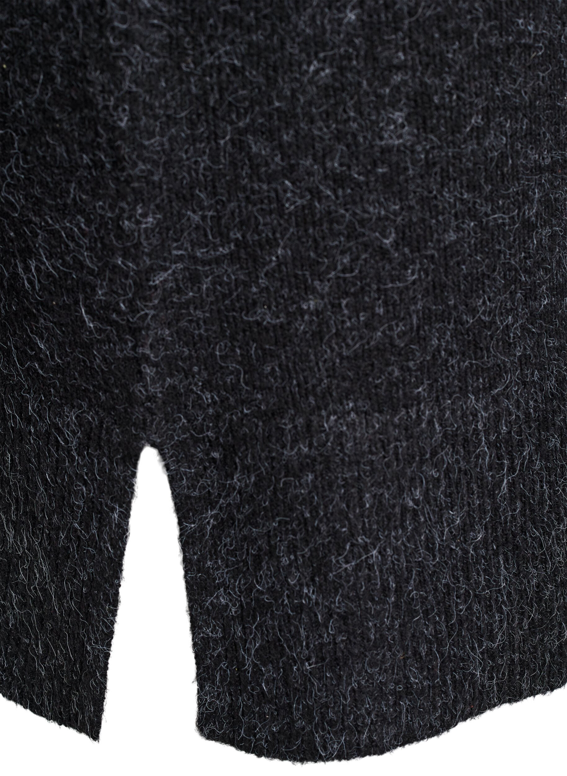 Zizzi Lyhyt neulemekko aaltoilevalla helmalla ja halkioilla, Harmaa, Packshot image number 3