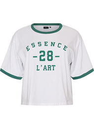 Puuvilla T-paita tekstiprintill&auml; ja laatikkomainen istuvuus, Valkoinen