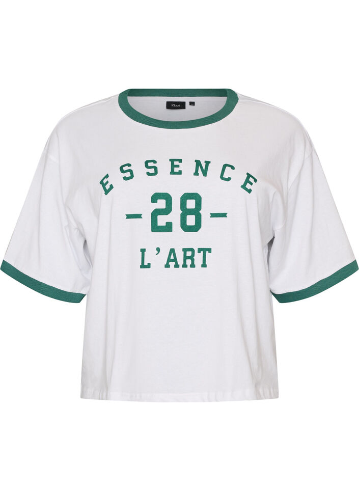 Puuvilla T-paita tekstiprintill&auml; ja laatikkomainen istuvuus, Valkoinen, Packshot image number 0