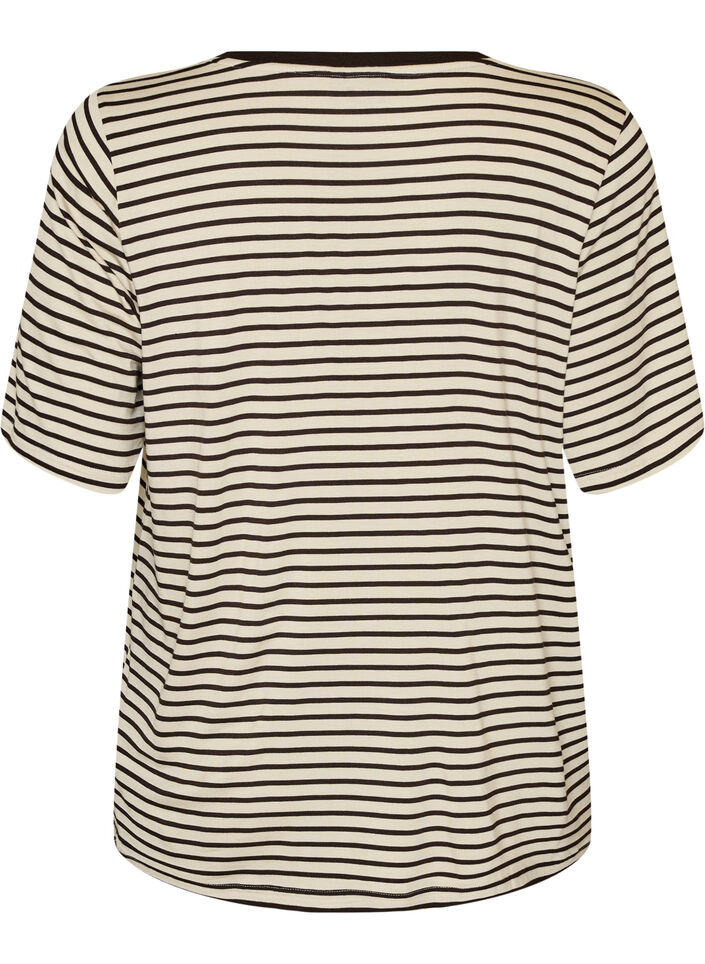T-paita TENCEL&trade; Lyocellista ja raidoilla, Ruskea, Packshot image number 1