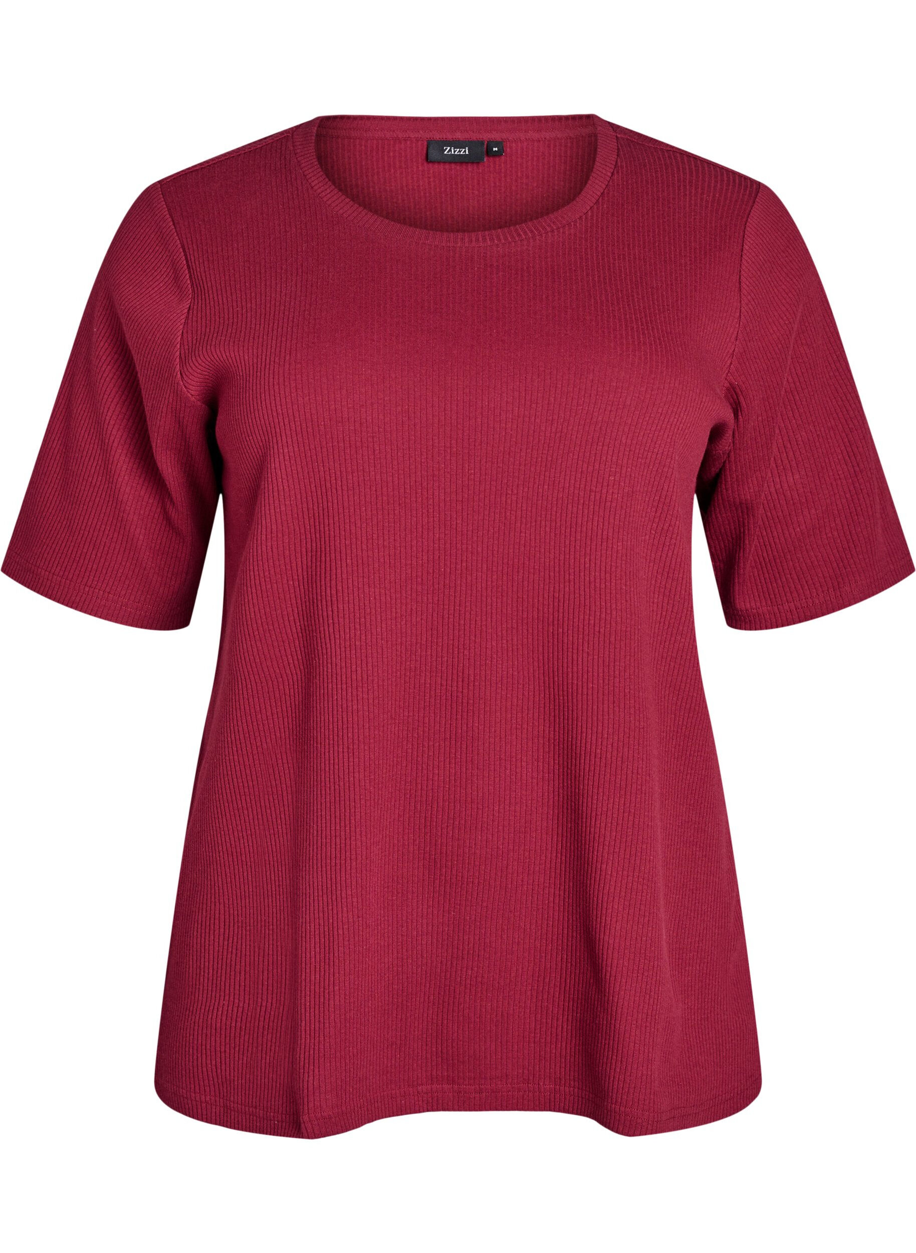 ZizziRibattu jerseypusero, jossa on lyhyet hihat, Tumma Bordeaux, Packshot image number 0