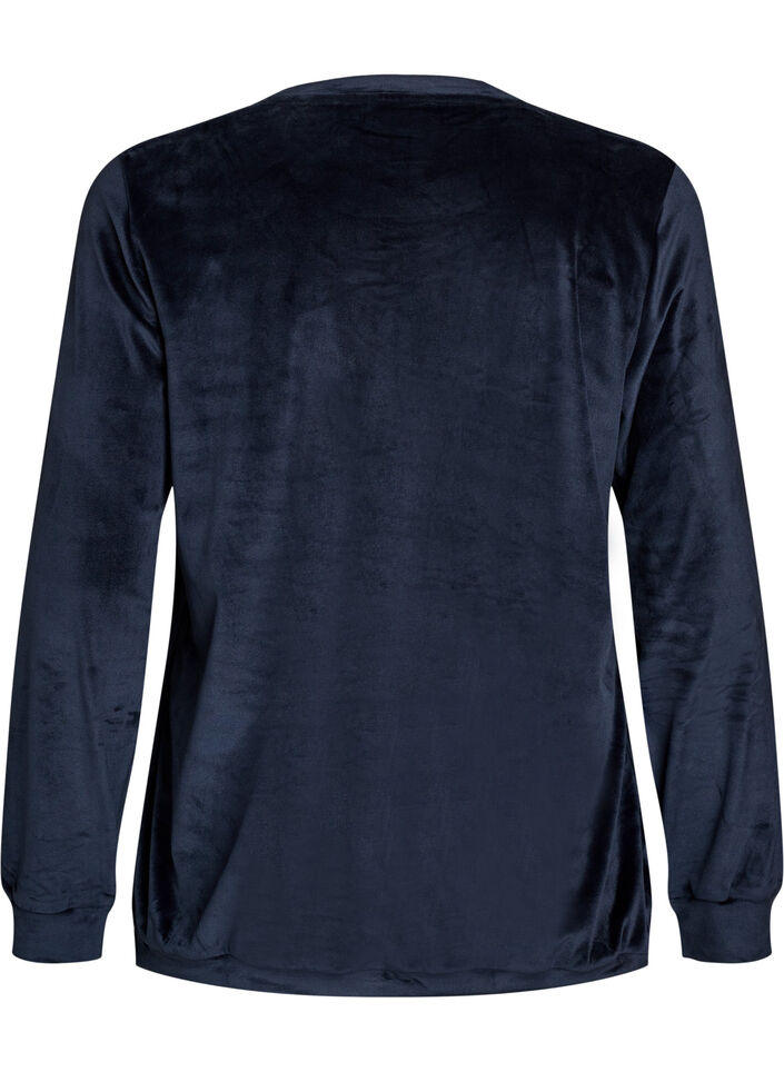 Velourpusero kirjailulla tekstill&auml;, Sininen, Packshot image number 1