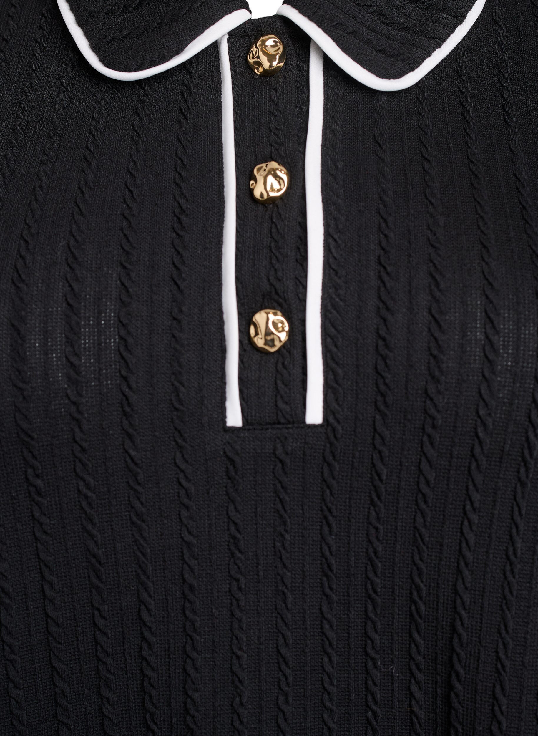 Zizzi Pintakuvioitu jersey-pikeepaita kontrastiyksityiskohdilla, Musta, Packshot image number 2