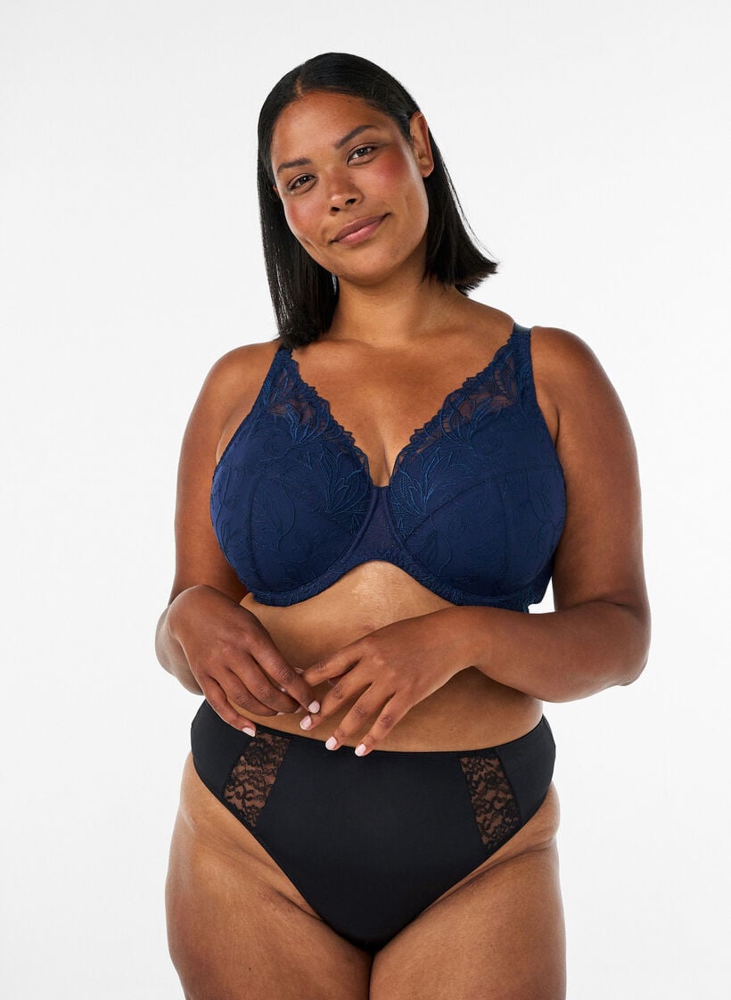 Topatut pitsirintaliivit kaaritukien kera, Sininen, Model image number 1