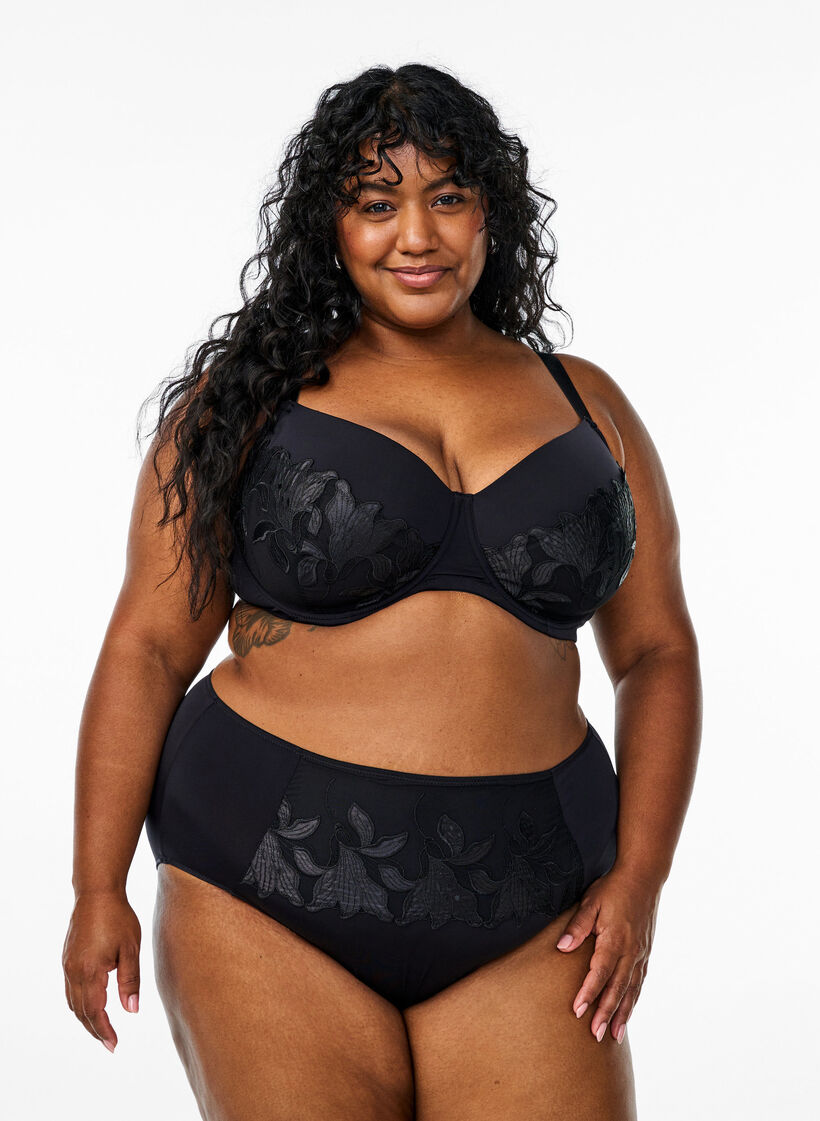 Mikrokuitualushousut kukkakirjailulla, Musta, Model image number 0