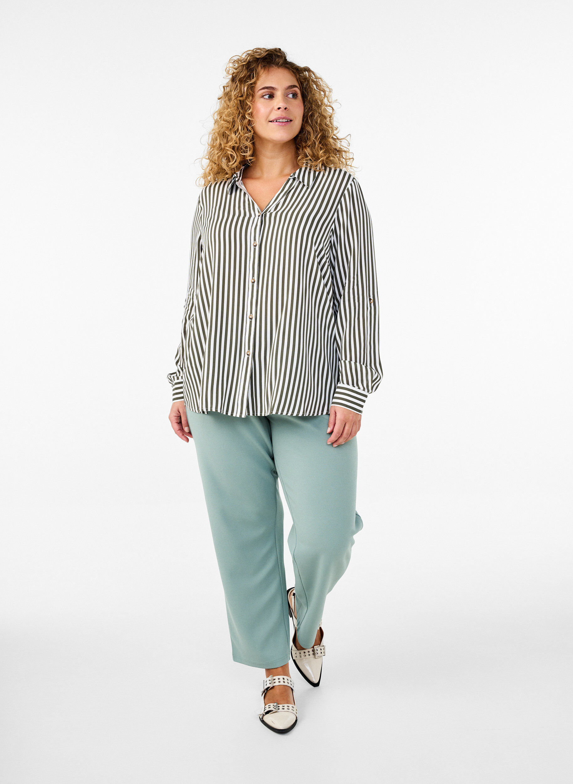 Zizzi FLASH - Suorat housut, Vihre&auml;, Model image number 0