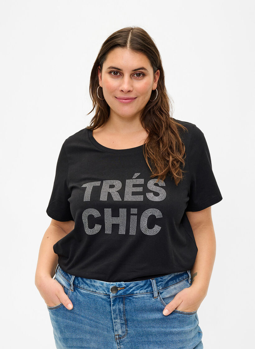 Ekologisesta puuvillasta valmistettu t-paita niiteillä, Black W. TRÉS, Model image number 0