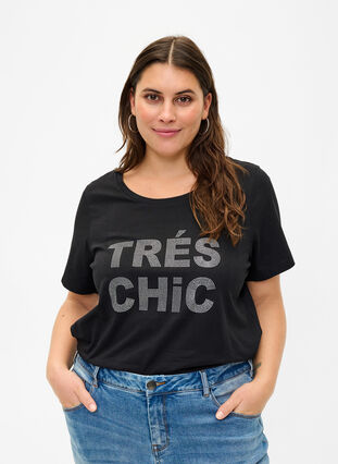 Ekologisesta puuvillasta valmistettu t-paita niiteillä, Black W. TRÉS, Model image number 0