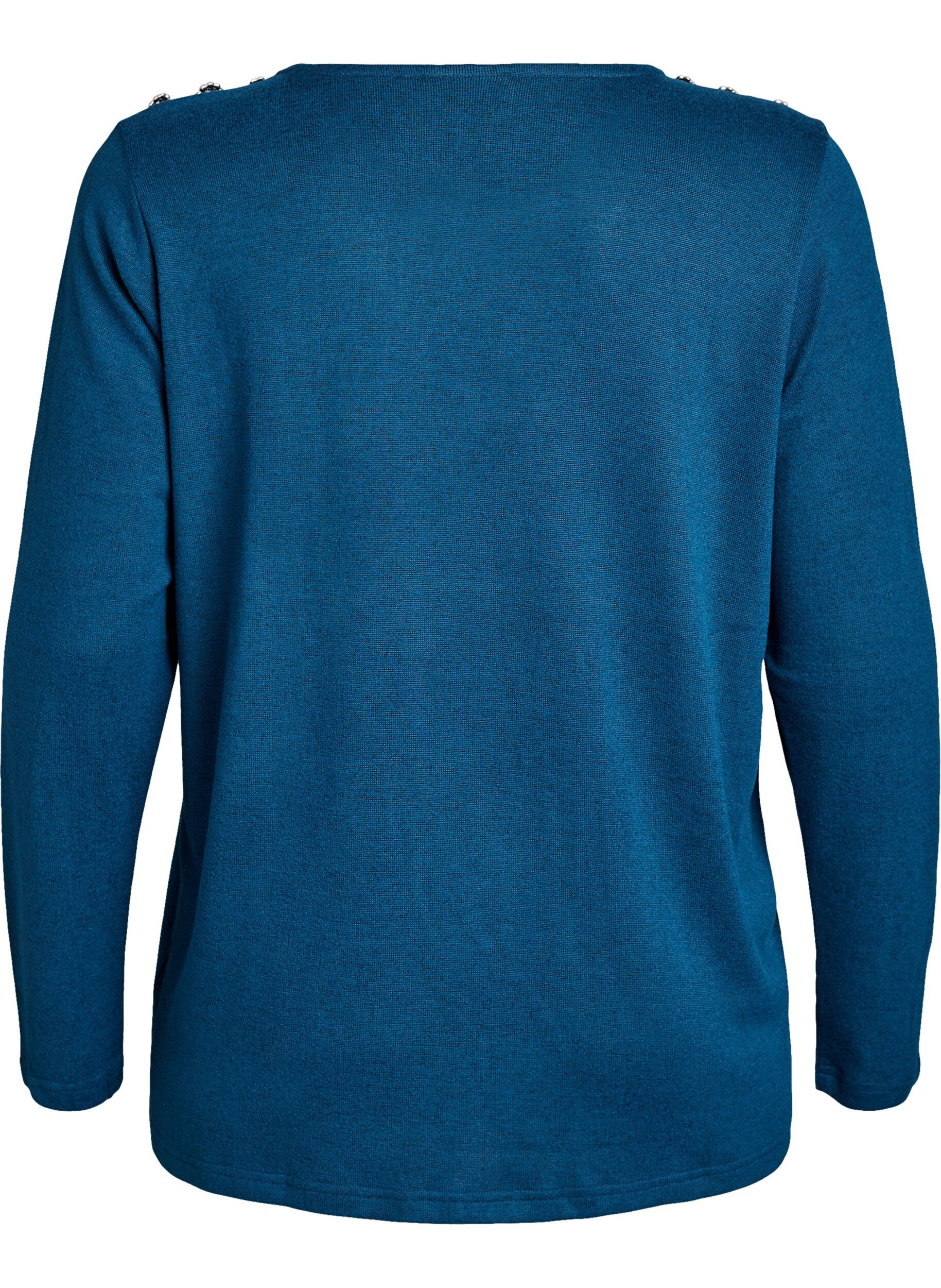 Zizzi Paljettipusero koristeellisilla napeilla, Sininen, Packshot image number 1