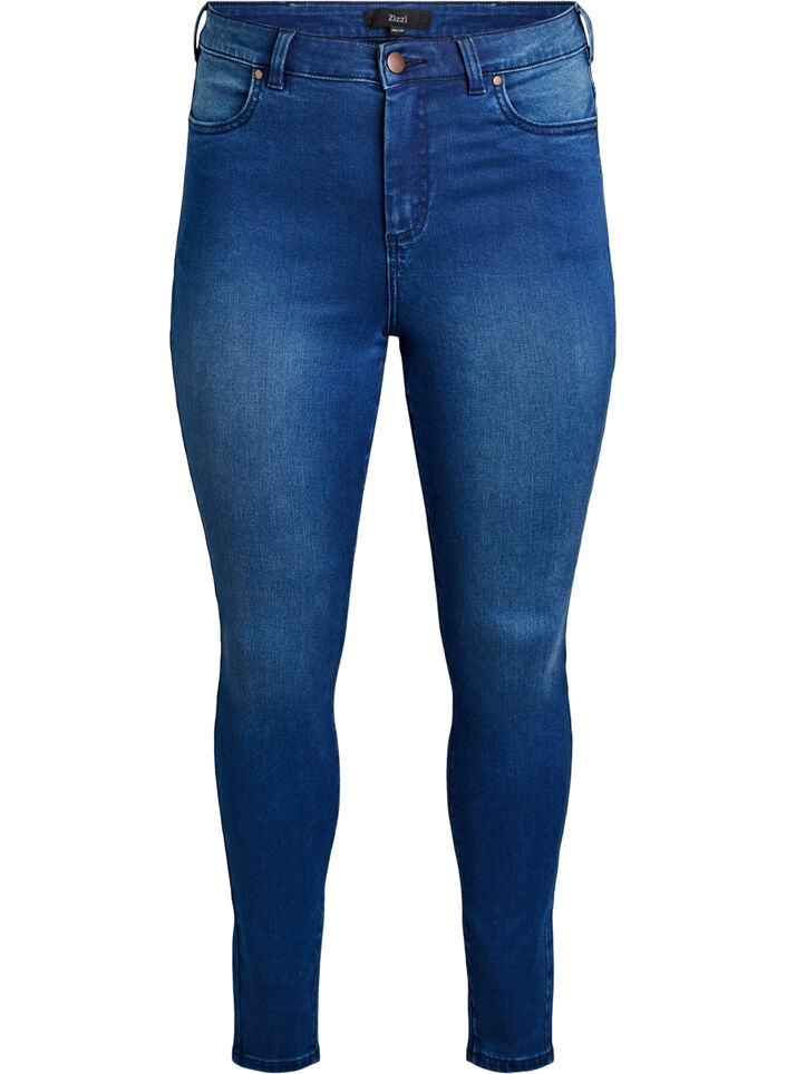Super slim Amy-farkut korkealla vy&ouml;t&auml;r&ouml;ll&auml;, Sininen, Packshot image number 0