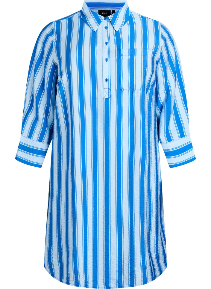 Lyhyt mekko kauluksella ja rintataskulla, Sininen, Packshot image number 0