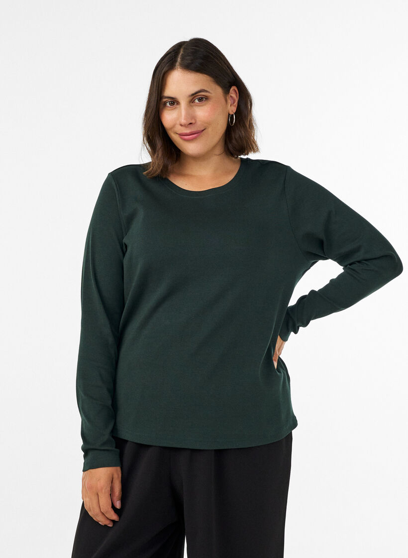 Pitk&auml;hihainen perus-T-paita, jossa py&ouml;re&auml; p&auml;&auml;ntie, Vihre&auml;, Model image number 0