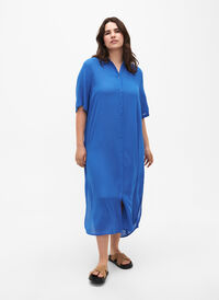 Lyhythihainen viskoosinen paitamekko, Victoria blue, Model