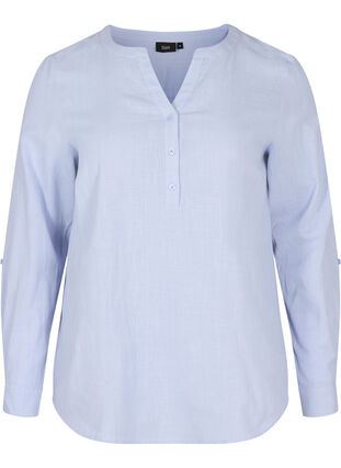 Puuvillainen paitapusero v-aukolla, Icelandic Blue, Packshot image number 0
