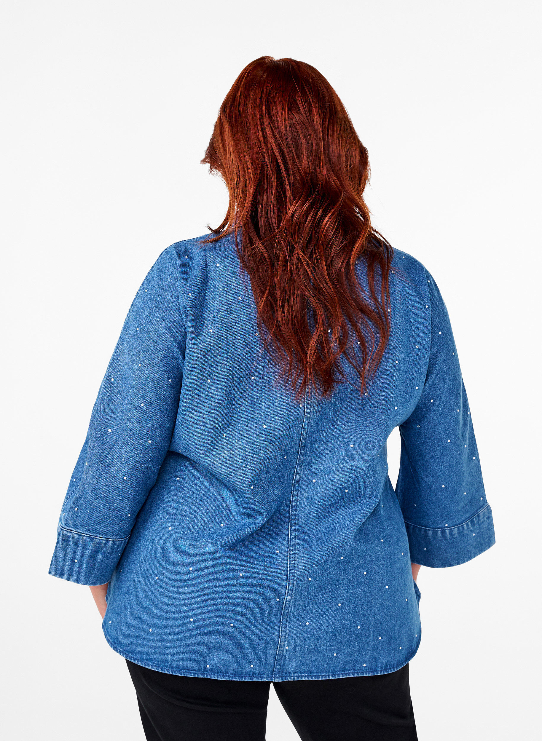 Zizzi Farkkupaita tekojalokivill&auml; ja 3/4-pituisilla hihoilla, Bl. Denim Rhinestone, Model image number 1