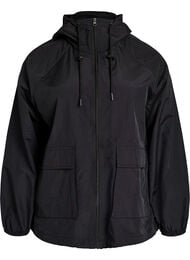 Kevyt hupullinen takki taskuilla, Musta