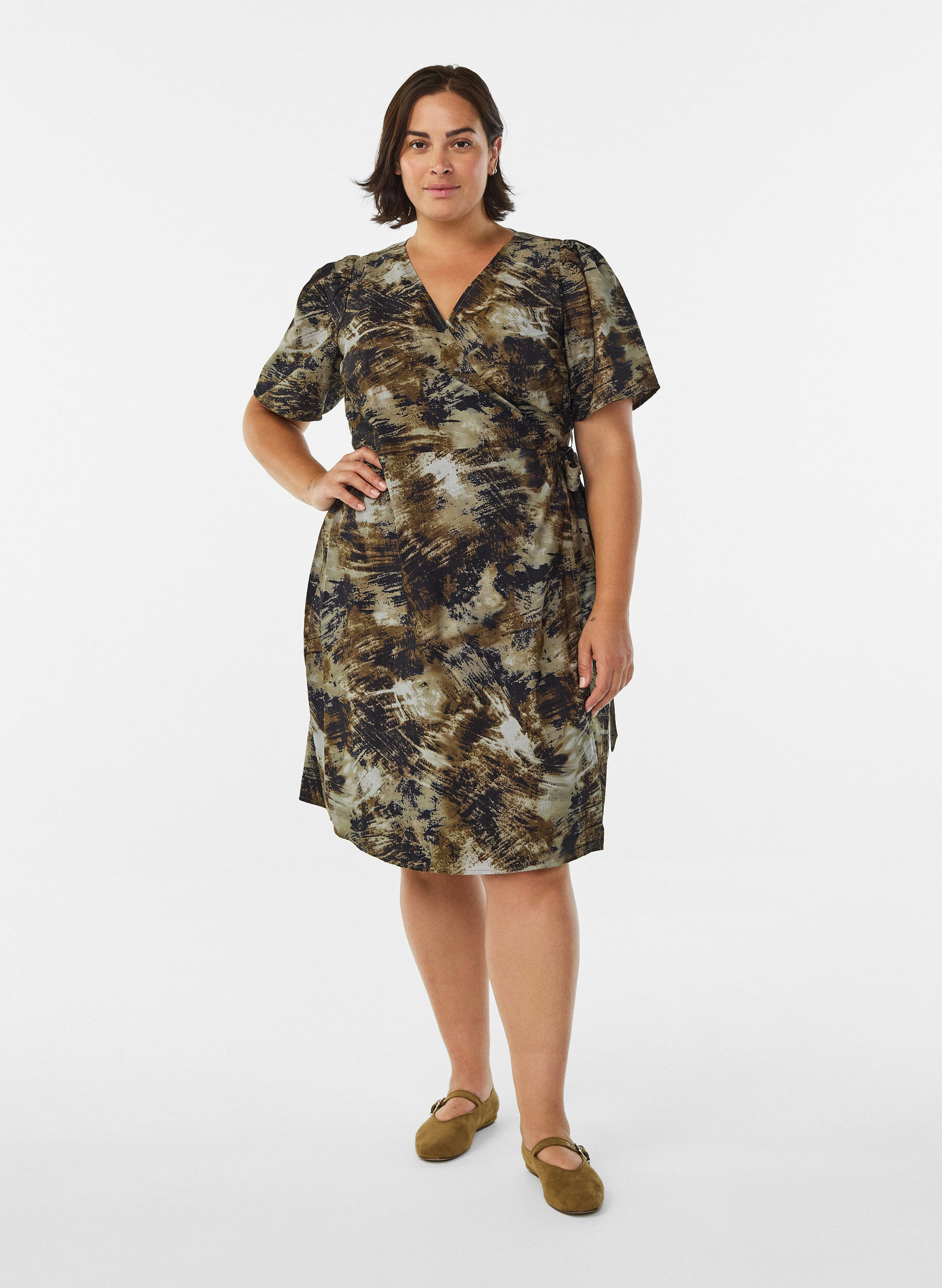 Zizzi Printtikietaisumekko, Vihre&auml;, Model image number 1