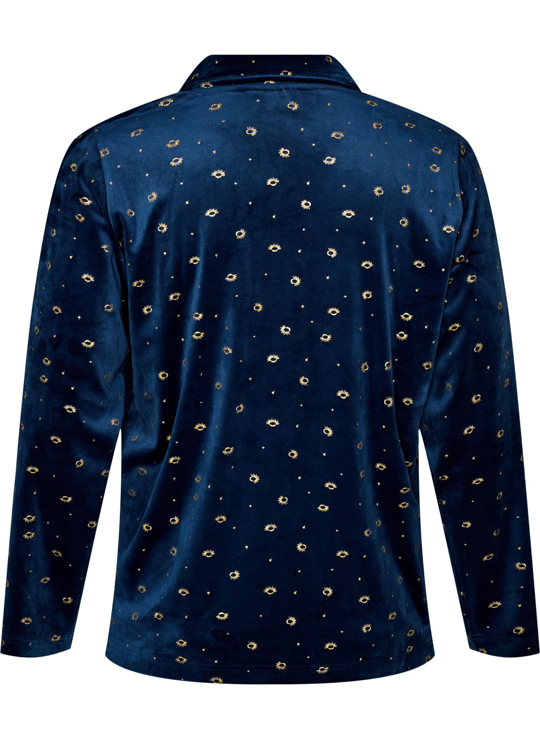 ZizziVeluurinen pyjamapaita kauttaaltaan printill&auml;, Sininen, Packshot image number 1