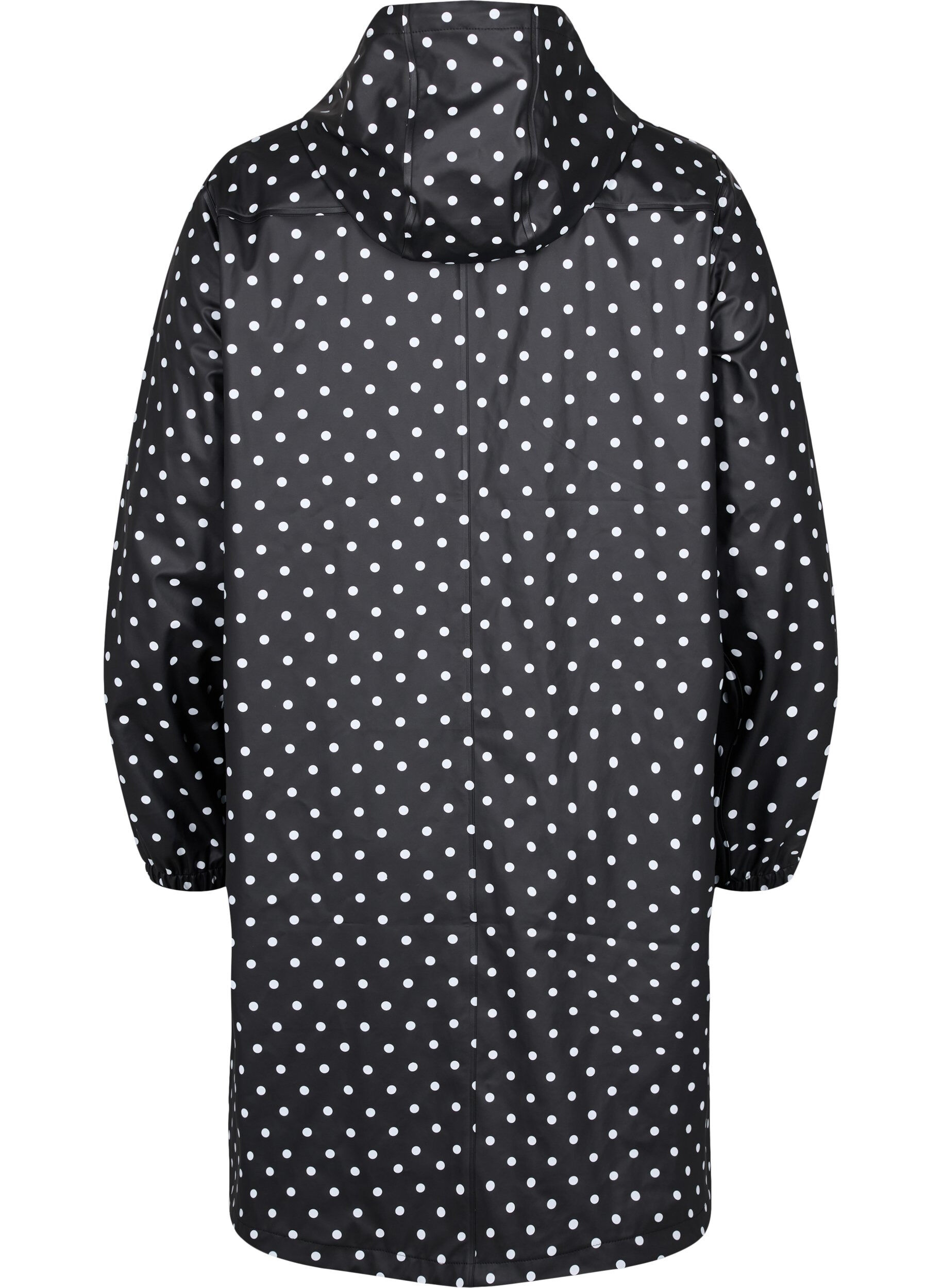 Zizzi Pilkullinen sadetakki hupulla, Black W/White Dot, Packshot image number 1