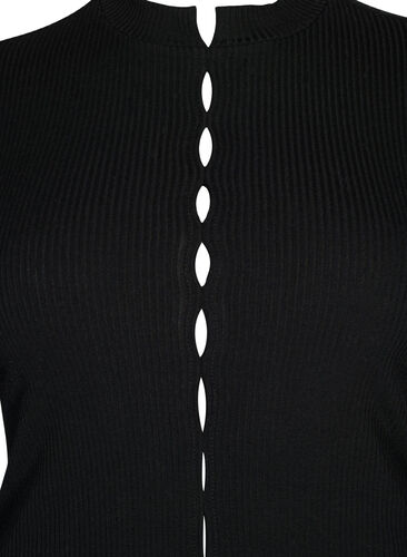 Pitkähihainen ribattu pusero, jossa on koristereikiä, Black, Packshot image number 2