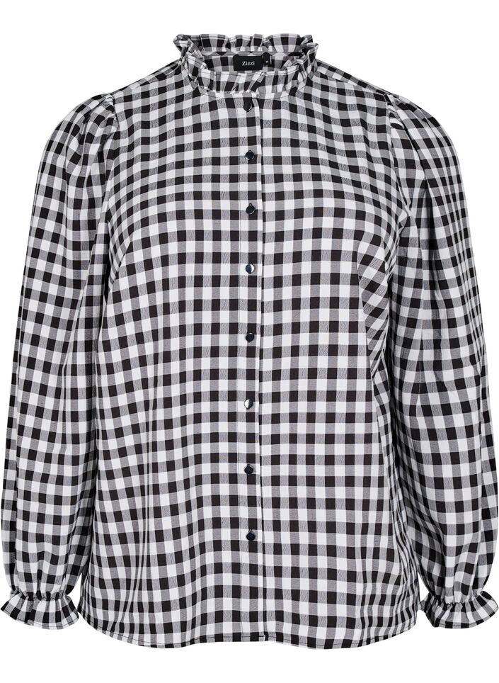 Ruudullinen paitapusero röyhelöyksityiskohdilla, Black/W. Gingham, Packshot image number 0