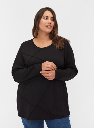 Pitkähihainen pusero koristeellisilla ompeleilla, Black, Model image number 0