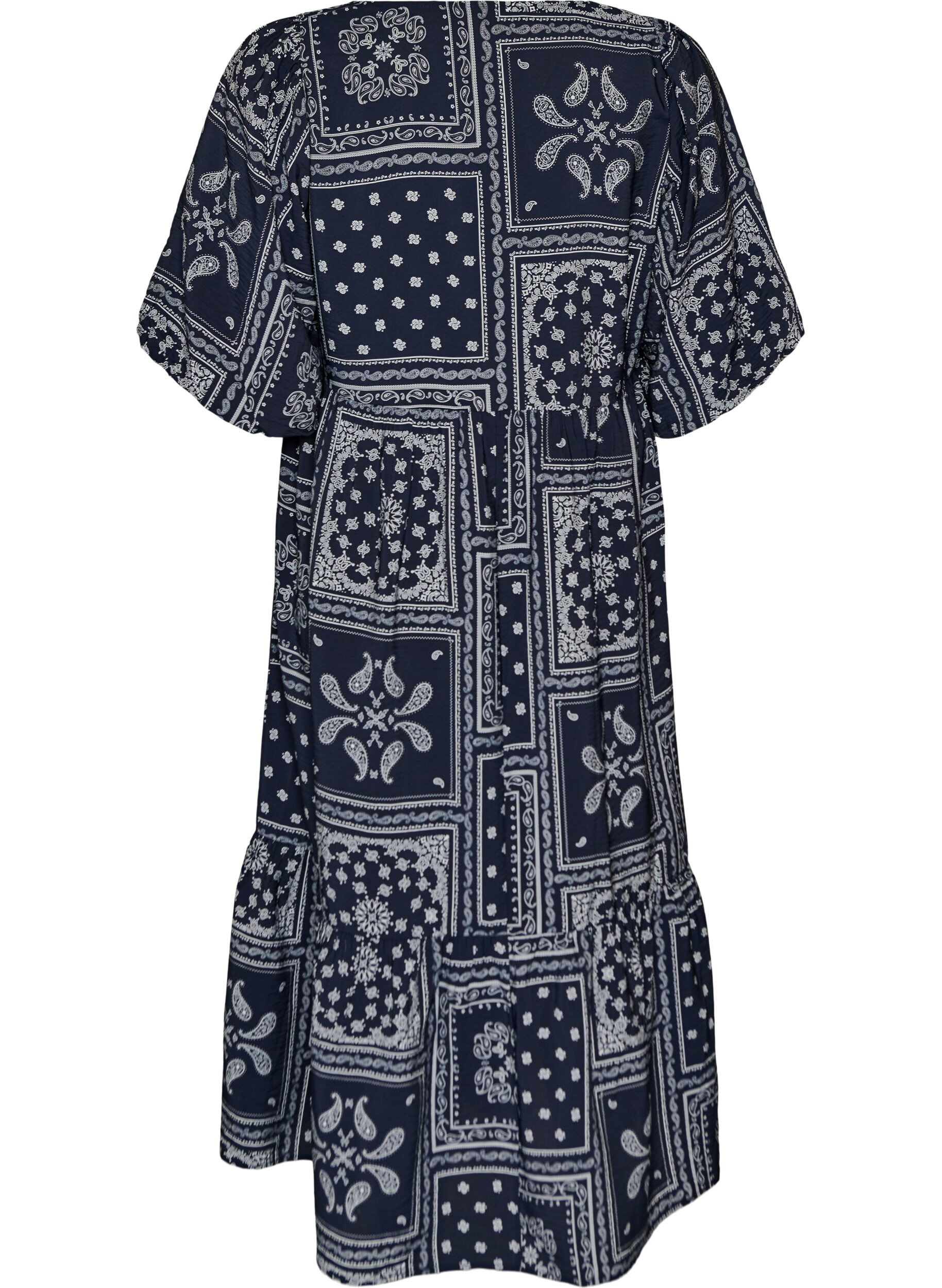 ZizziNilkkapituinen mekko viskoosista paisley-kuviolla ja lyhyill&auml; hihoilla, Sininen, Packshot image number 1