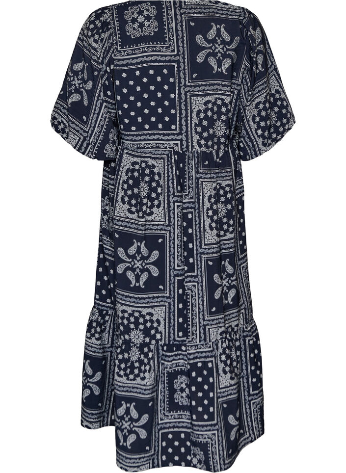 Nilkkapituinen mekko viskoosista paisley-kuviolla ja lyhyill&auml; hihoilla, Sininen, Packshot image number 1