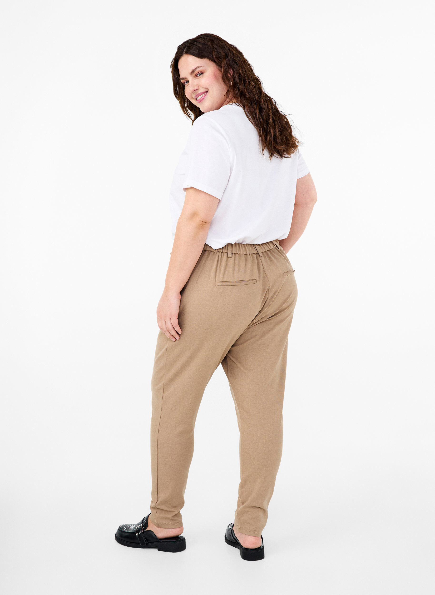 Zizzi Cropped Maddison-housut, Beige, Model image number 1