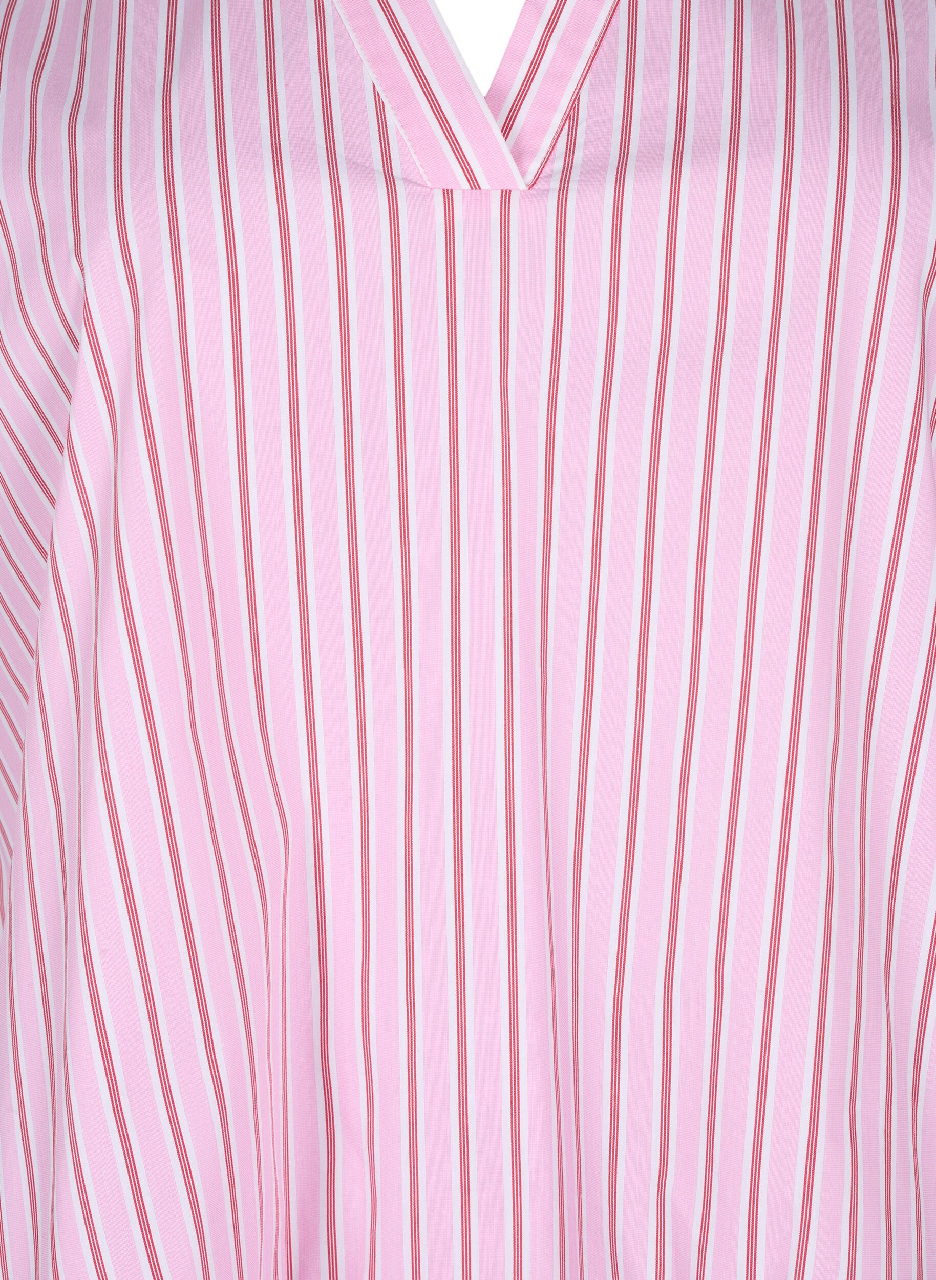 Zizzi Raidallinen pusero, jossa on peplum ja r&ouml;yhel&ouml;it&auml;, Pink Red Stripe, Packshot image number 2