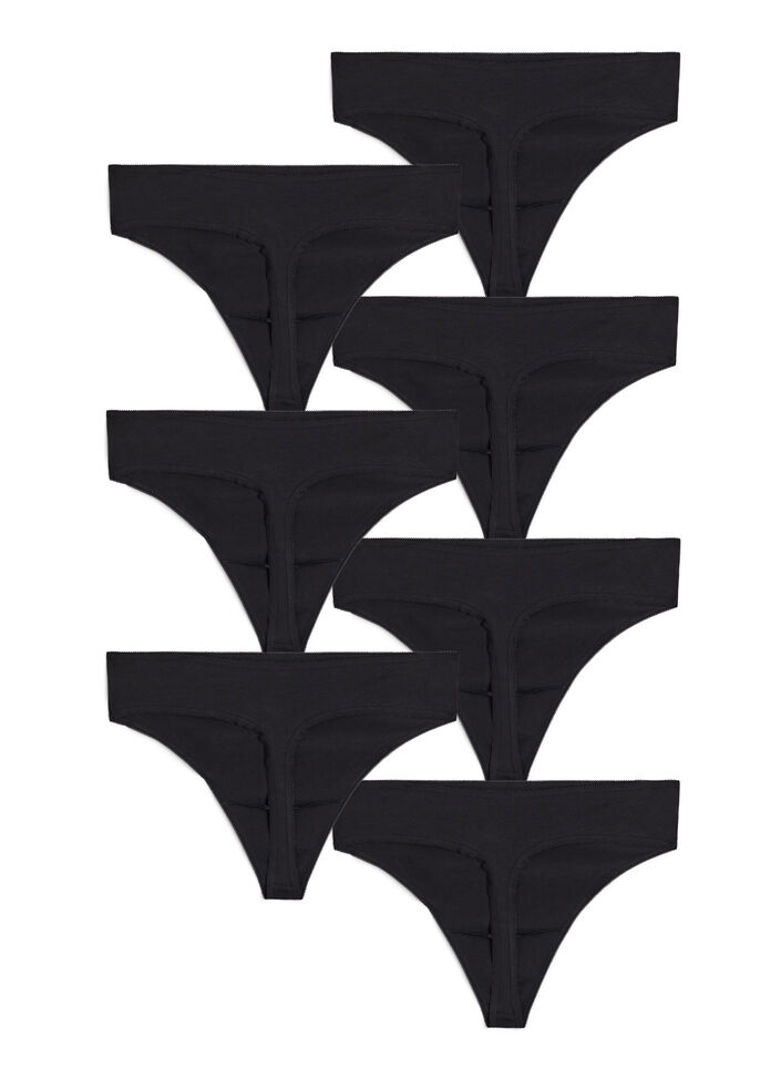 7-pack puuvillaiset stringit, Musta, Packshot image number 1