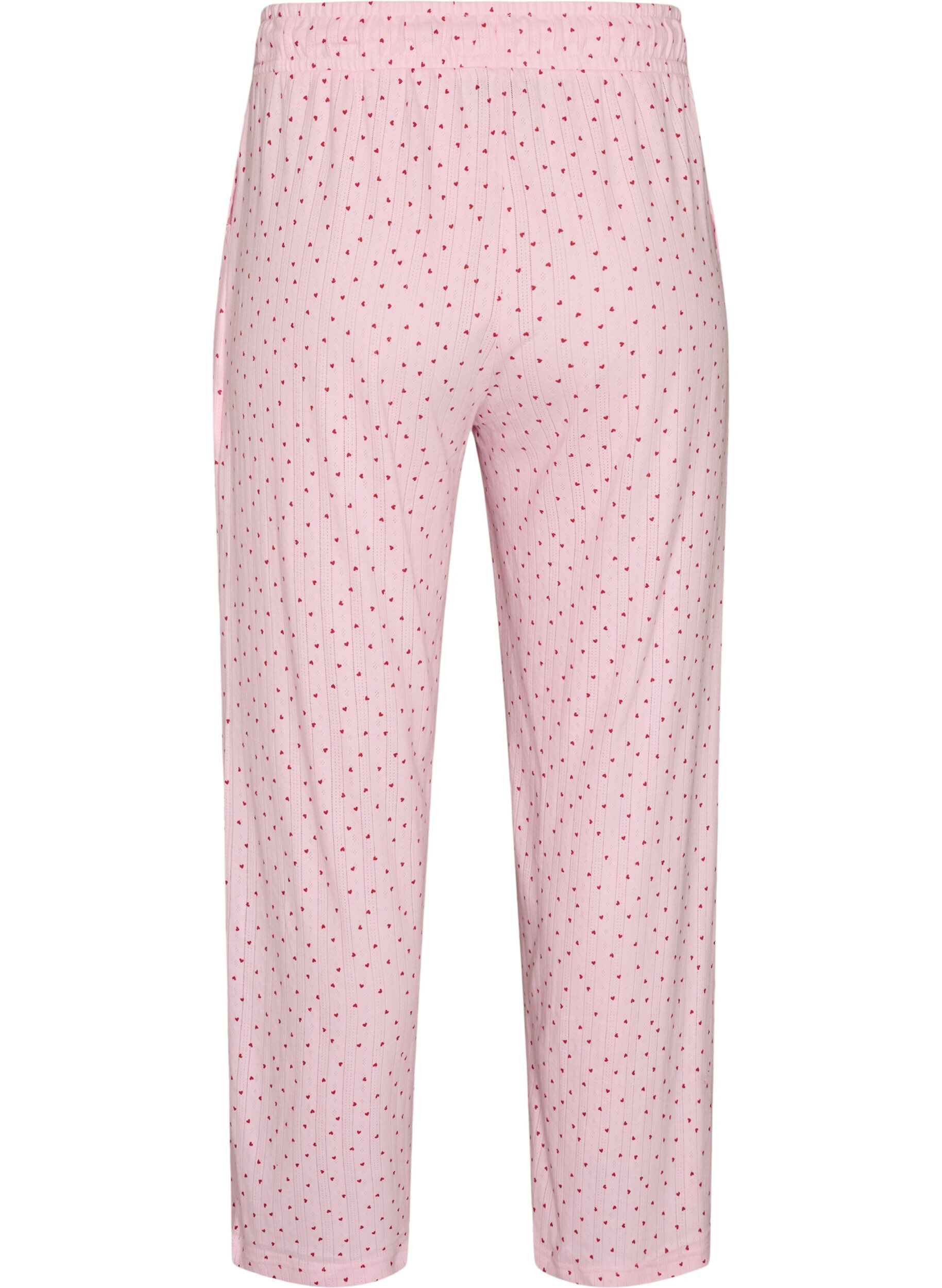 ZizziLuomupuuvillaiset pyjamahousut rei'itettyll&auml; kirjailulla, Vaaleanpunainen, Packshot image number 1